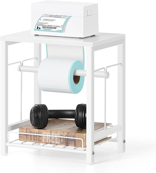 smusei Label Holder Thermal Printer Sticker Stand Label Roll Holder for Rolls and Fan-Fold Labels, Desktop Printer Holder Label Roll Dispenser for Small Business, Home Office Supplies, White