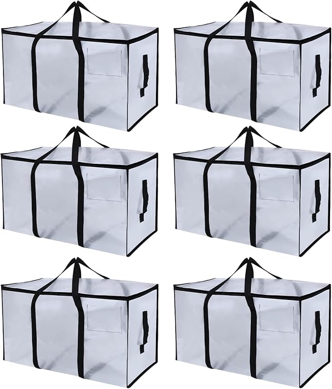 6 Pack Moving Bags Heavy Duty, Extra Large Moving Bags, Moving Supplies, Storage Bags with Handles and Zippers, Waterproof Totes for Storage Space Saving Packaging Shipping and Travel(Clear）