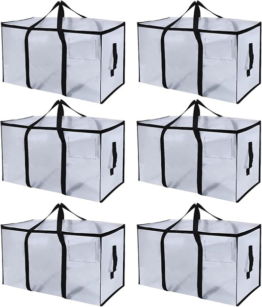 6 Pack Moving Bags Heavy Duty, Extra Large Moving Bags, Moving Supplies, Storage Bags with Handles and Zippers, Waterproof Totes for Storage Space Saving Packaging Shipping and Travel(Clear）