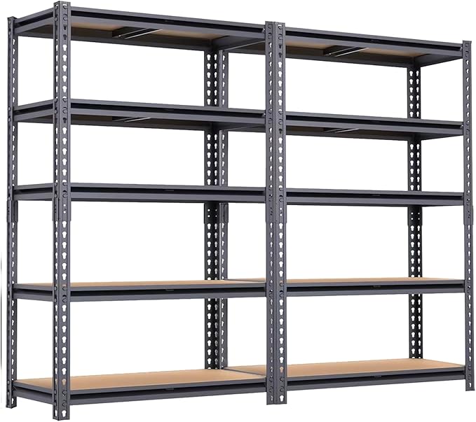 60'' H Garage Storage Shelves,2 PCS Shelving Units and Storage,2400 LBS Heavy Duty Shelving, Ajustable Garage Shelving,5 Tier Metal Shelves Basement, Warehouse