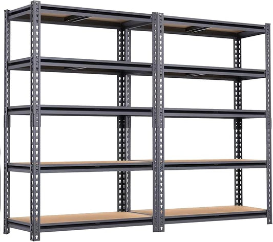 60'' H Garage Storage Shelves,2 PCS Shelving Units and Storage,2400 LBS Heavy Duty Shelving, Ajustable Garage Shelving,5 Tier Metal Shelves Basement, Warehouse