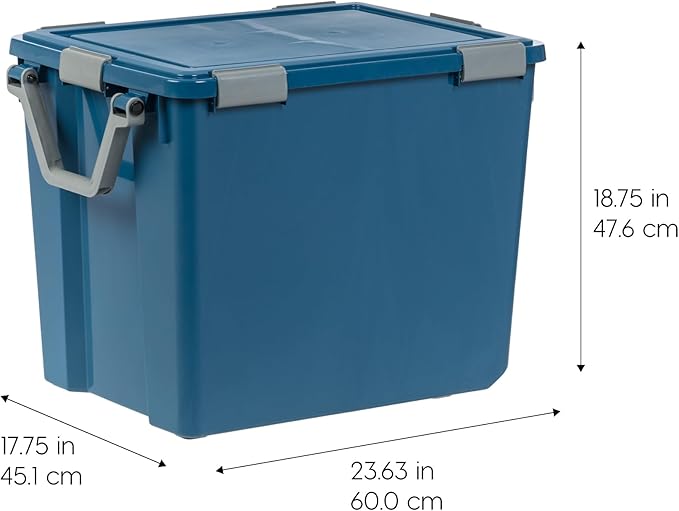 IRIS USA WeatherPro 103 Qt Eco-Friendly Storage Bins with Lids, 2 Pack, BPA-Free Plastic Gasket Box with Tight Latch and Seal, Stackable Nestable Tote Tub - Navy