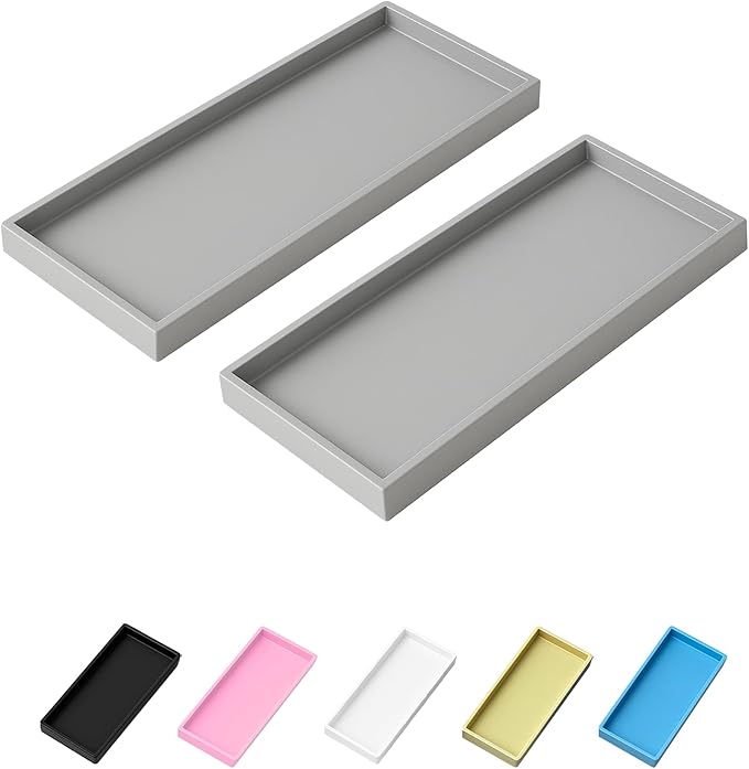 Mriluvy Vanity and Bathroom Tray, 15" ABS Countertop Organizer,Waterproof Vanity Tray for Toilet Tank,Perfume,Soap,Keys,Bathroom Accessories,Kitchen and Bath Trays,Non Slip Small Trays,Gray,2 Pack