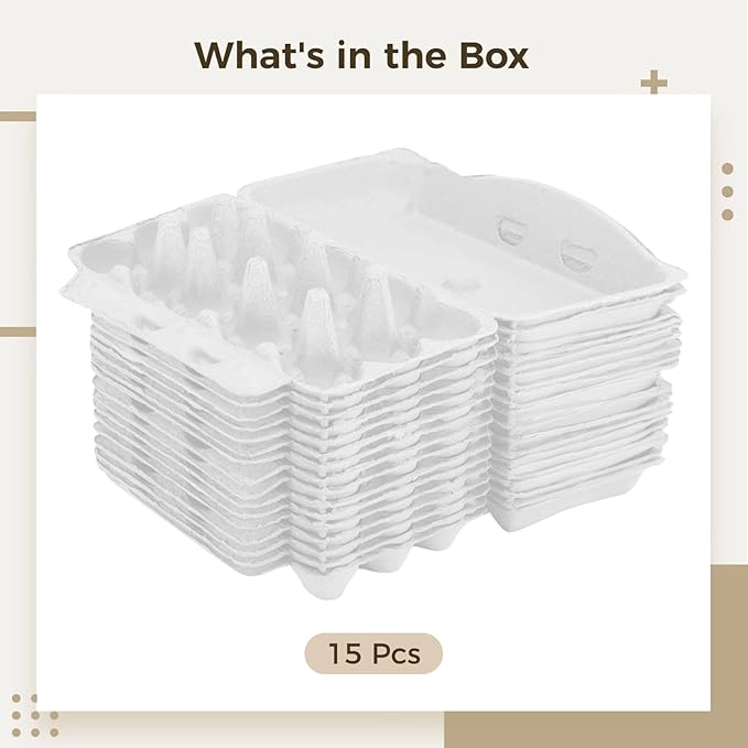 15 Pcs Egg Cartons Bulk, Paper Pulp Egg Trays, Reusable, Sturdy Design, Ideal for Egg Storage and Transport