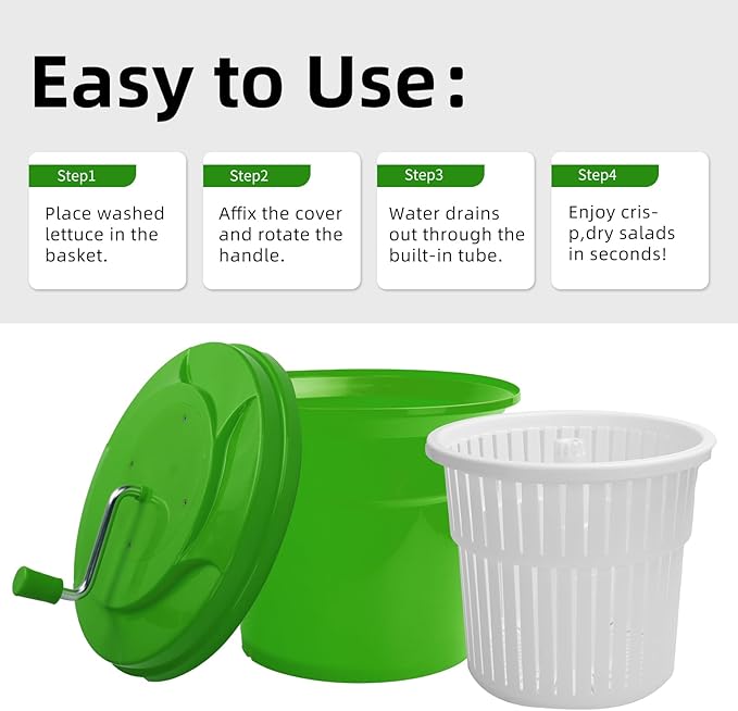 Wutfly 5 Gallon Commercial Salad Spinner and Dryer, Large Manual Vegetable Washer & Greens Dryer with Drain Tube, Heavy-Duty & FDA Listed for Restaurant, Home, Farm Use