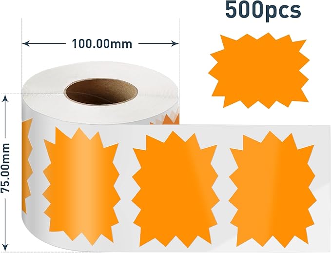 Price Tags Stickers Orange 4 x 3 Inches Self-Adhesive Large Sale Sticker Starburst Signs Removable Waterproof Labels for Retail Store Market Business 500 PCS