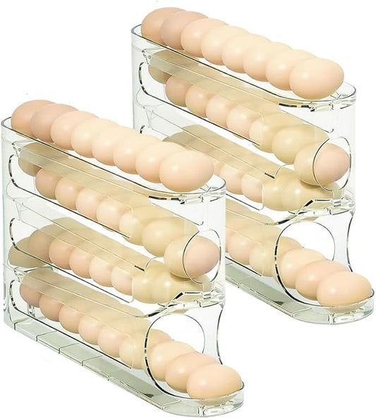 Clear Egg Holder for Fridge, 2026 New Rolling Egg Dispenser for Refrigerator, Auto Rolling Egg Dispenser for 30 Eggs, Space-Saving Egg Roller, Organizer, Container, Kitchen Countertop (Green*2)