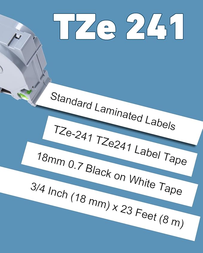 Weemay Compatible TZ Tape 18mm 0.7 Laminated White for Brother Label Maker Tape TZe-241 TZe241 TZ241 TZ-241 Ptouch 3/4 Inch Black on White Refill for P Touch PTD400 PTD600, 30 Pack