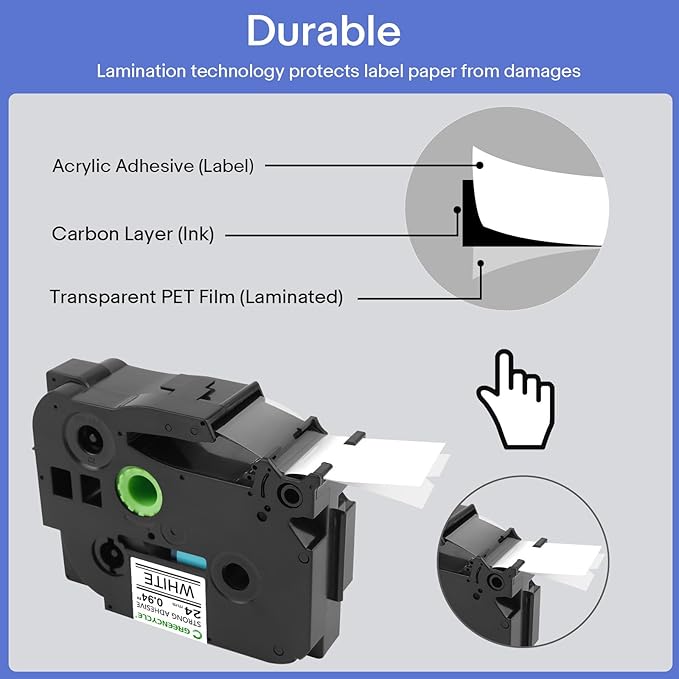 GREENCYCLE Extra Strength Adhesive Black on White Label Tape Compatible for TZE-S251 TZS251 AZES251 0.94" 24mm for PT2730 PT9600 PTD600VP PTD800W PTH500LI PTP700 PTP710BT PTP750W-3 Pack