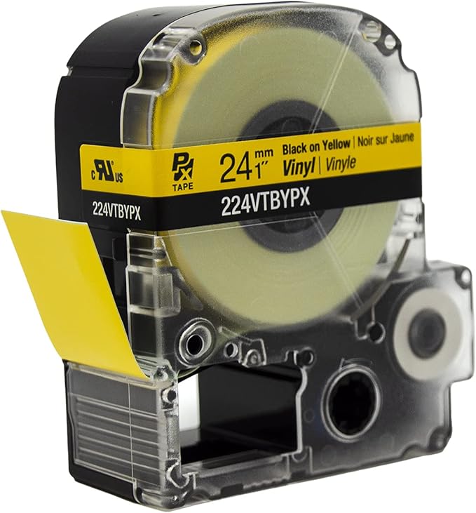 LABELWORKS 224VTBYPX Tape Cartridge - Black on Yellow Flexible and Durable Vinyl Industrial Label Maker Tape - 1" (24MM) Wide, 22.9 ft