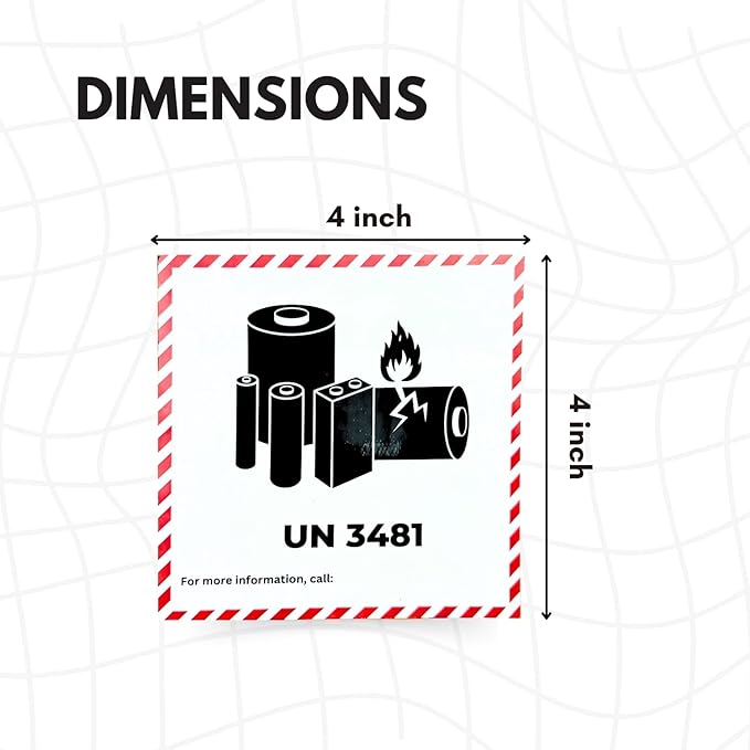 Great Eastern 500 Pcs – UN 3481 Lithium-Ion Battery Labels, 4" x 4" Adhesive Caution Stickers for Shipping, Packaging & Transport Boxes | Fragile Handling Labels, (1 Roll)