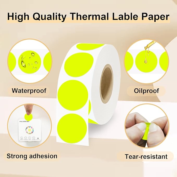 1 Inch Round Thermal Sticker Labels,Color Dot Sticker,Label Stickers,Waterproof,Oil Proof,for Thermal Printers,DIY,Office,Retail,Home and Warehouse Organization(Fluorescent Yellow,1000 Pcs)