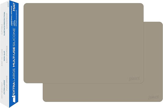 GASARÉ, Set of 2, Extra Large, Thick, Silicone Mats for Kitchen Counter, Heat Resistant Mats, Countertop Protector, Non-Slip, Easy to Clean, 25 x 17 Inches x 1.4mm, Taupe