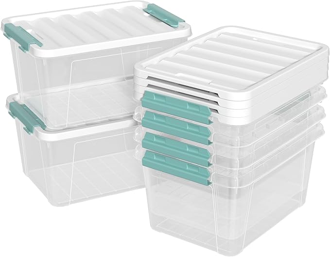 20 Quarts Clear Latching Boxes with Lids, Plastic Storage Tote Set of 6