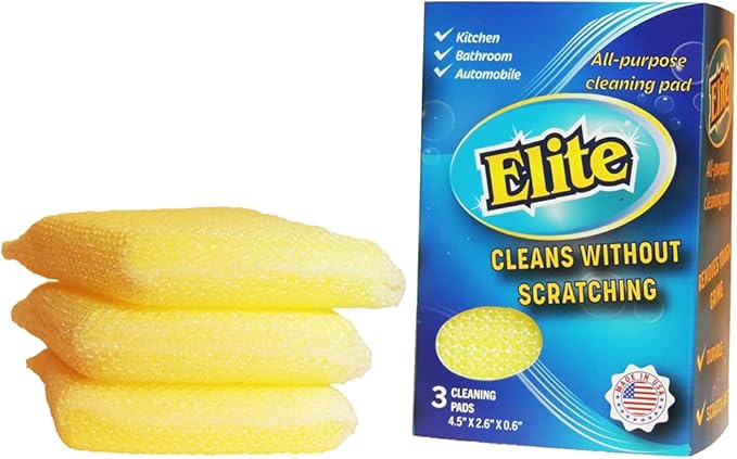 Elite All Purpose Cleaning Pad, 3 Pack, Non Scratch, Dish Sponge, Scrubber, Sponges for Kitchen and Household Use, Made in USA