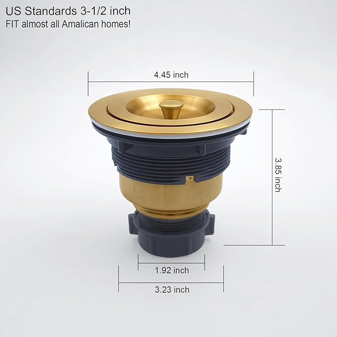 3-1/2-Inch Kitchen Sink Drain Strainer Assembly Kit, GZILA Deep Waste Basket Strainer with Sealing Lid Sink Stopper, 304 Stainless Steel Brushed Gold