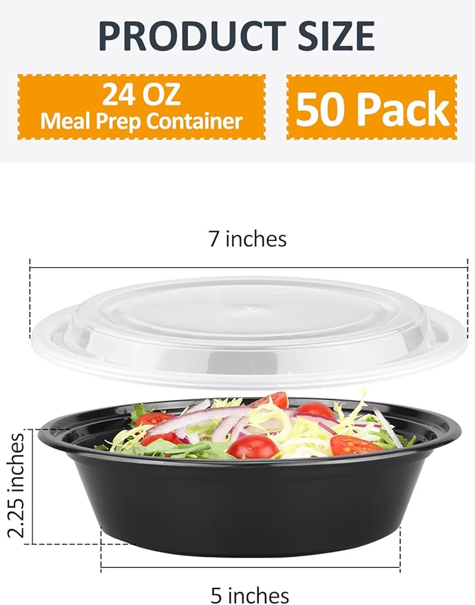 NEEBAKE 50 Sets 24oz Meal Prep Container - Reusable Plastic Food Storage Containers with Lids, Fits Microwave, Freezer and Dishwasher Safe