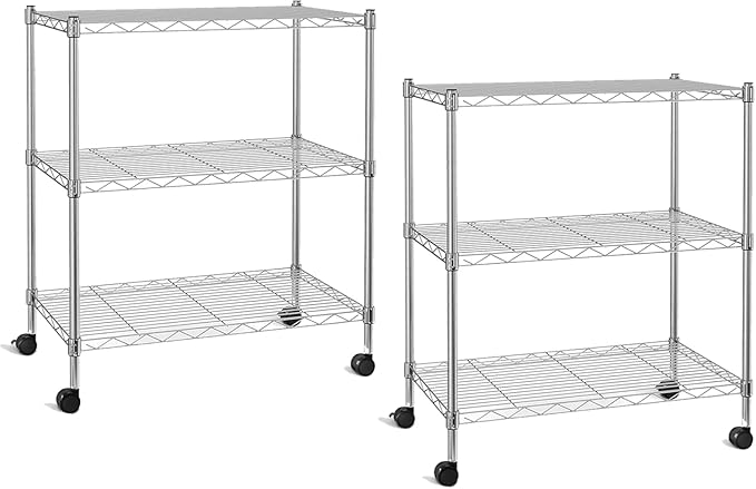 YSSOA 3-Tier Heavy Duty Storage Shelves 750Lb Capacity, 24.02" D x 13.78" W x 21.97" H Shelving Unit for Pantry, Garage, Laundry and Kitchen, Chrome, 2 Pack