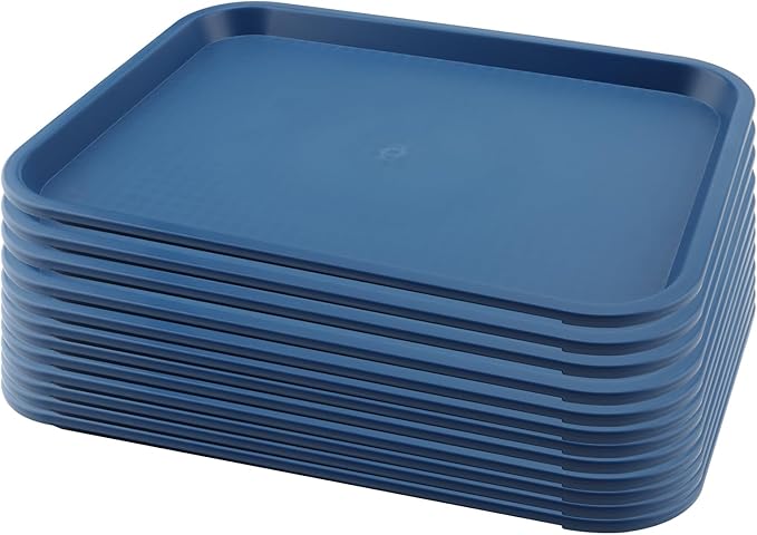 MAHIONG 12 Pack 16 x 12 Inch Blue Fast Food Tray, Large Rectangular Restaurant Serving Trays, Plastic Cafeteria Trays School Lunch Trays