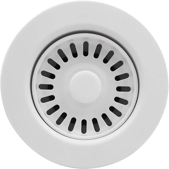 White 3.5 Inch Kitchen Sink Drain Basket Strainer Assembly Kit Polymer Removable Waste Basket and Stopper Matched Color for Ceramic/Granite and Fireclay Sinks