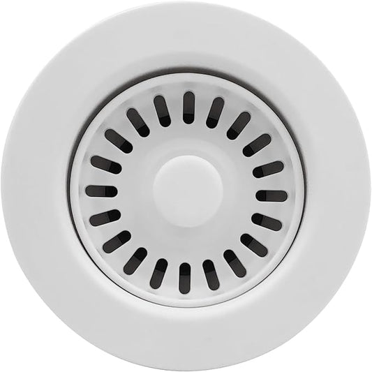 White 3.5 Inch Kitchen Sink Drain Basket Strainer Assembly Kit Polymer Removable Waste Basket and Stopper Matched Color for Ceramic/Granite and Fireclay Sinks
