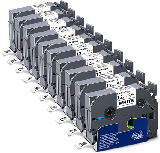 10 Pack Tze Label Maker Tape Refill Compatible with Brother TZe-231 TZ TZe Tape 12mm 0.47 Laminated White TZe231 Work for P Touch Label Tape PT-D220 D210 H110 D200 D400 1280 D610BT, 1/2" (12 mm x 8m)