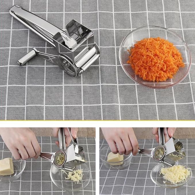 PRETYZOOM Stainless Steel Crank Grater Manual Rotary Cheese Shredder for Kitchen Use Grating Garlic and More Rustproof