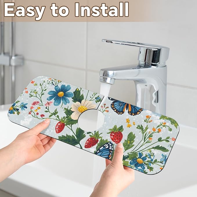 1 PC 15.4*5.7 Inch Absorbent Faucet Mat for Kitchen Butterfly Sink Splash Guard Fast Drying Kitchen Faucet Mat for Bathroom Kitchen
