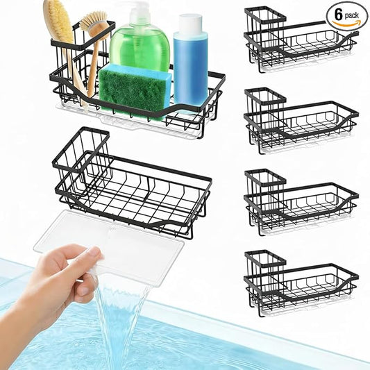 6Pc Bulk Kitchen Sink Caddy,Sponge Holder For Kitchen Sink,Kitchen Caddy Sink Organizer,With Detachable Brush Holder And Drip Tray For Household,Hotel,Apartment,Dormitory,Kitchen(8.3Lx4.2Wx5H Inch)