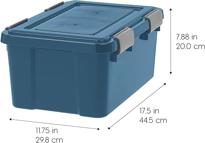 IRIS USA WeatherPro 19 Qt Eco-Friendly Storage Bins with Lids, 6 Pack, BPA-Free Plastic Gasket Box with Tight Latch and Seal, Stackable Nestable Tote Tub - Navy