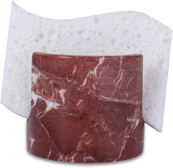 Travertine Marble Sponge Holder for Kitchen Counter - Natural Stone Dish Drying Rack, Sponge Caddy for Sink Organizer - Durable & Stylish Kitchen Decor (Rosso Red Marble)
