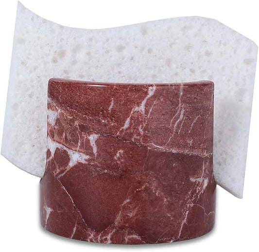 Travertine Marble Sponge Holder for Kitchen Counter - Natural Stone Dish Drying Rack, Sponge Caddy for Sink Organizer - Durable & Stylish Kitchen Decor (Rosso Red Marble)