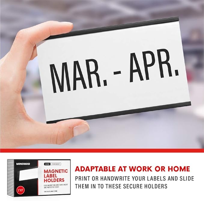 25pcs Magnetic Label Holders 3x5 Inches | C Channel Magnetic Index Card Holder for Steel Shelves, Warehouse Racks