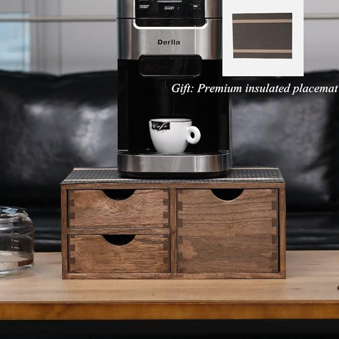DDYURI Coffee Pods Storage Drawer Holder for Capsules - Multi Functional Desk Organizer Drawers For K cups Coffee Maker Brew - Kitchen Mini Wooden Box Chest Sideboard Counter Organization CF2D3C Dark