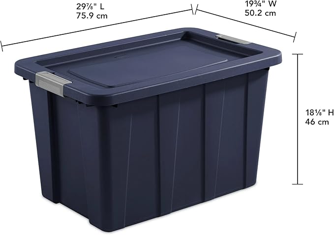30 Gallon Stackable Storage Bins with Lids - Heavy Duty Totes with Secure Latching & Integrated Handles for Garage, Camping, Attic & Home Closet Organization, Dark Blue