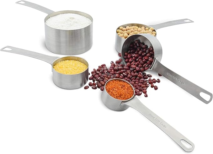 Smithcraft Stainless Steel Measuring Cups and Spoons Set, 18/8(304) Steel Material Heavy Duty 5 Measuring cups and 5 Measuring Spoons 1 Leveler and 2 rings Pack 13pcs Per set