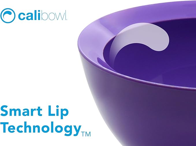 CaliBowl Large Non-Spill Plastic Bowl Set - 28oz Reusable Kitchen Bowls with Concave Inner Lip and Non-Slip Base - For Cereal, Soups, Mixing and Serving - Set of 4 - Sunset Purple