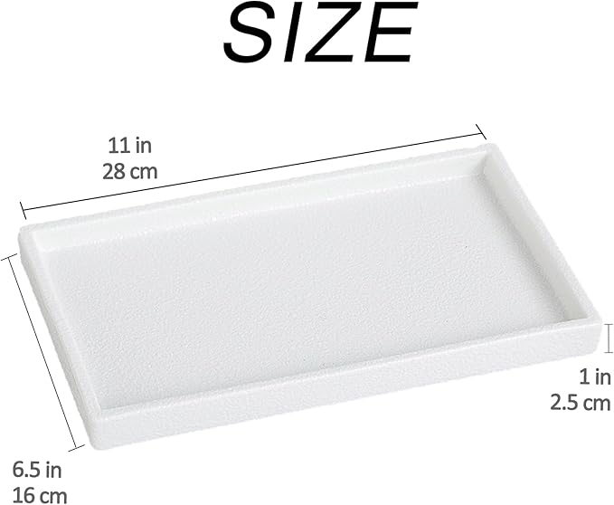 Eyrozia Bathroom Vanity Tray - 11'' Ceramic Rough-Textured Rectangle Countertop Tray, Heavy-Duty Perfume Organizer Plate, Jewelry Ring Tray, Kitchen Soap Dispenser Stone Trays, White