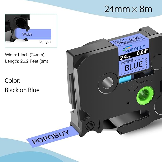 TZ TZe 24mm 0.94 inch Laminated Blue Tape Compatible for Brother P Touch TZ551 TZ-551 TZe-551 TZe551 Label Tape for Brother PT-9700PC 2430PC E550W E800W Label Maker, 5 Pack Black on Blue