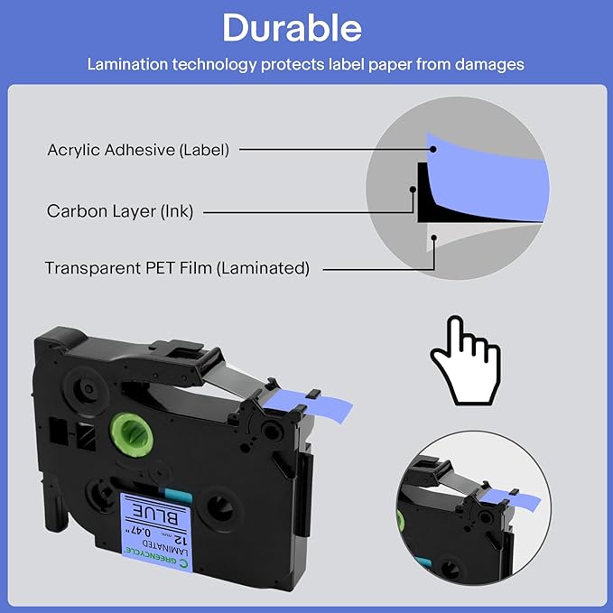 GREENCYCLE 10 Pack Compatible for Ptouch TZe-531 AZE 531 TZ531 TZ-531 1/2" 12mm 0.47 inch Laminated Black on Blue TZ TZe Label Tapes Used in PTH110 PT-D200 PTD600 D400 Label Makers