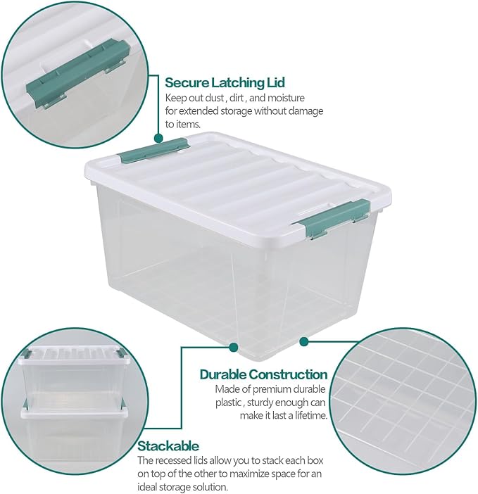 35 Quart Plastic Storage Bins with Lids, 4-Pack Stackable Clear Storage Organizing Box for Garage, Closet, Kitchen