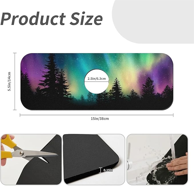 Kitchen Sink Splash Guard，Arctic Lights in Alaska Faucet Mat Sink Gadgets-Super Absorbent Fast Drying Mat Drip Catcher for Kitchen, Bathroom,Sink Mat, Dish Drying Mat, Bathroom(15" X 5.5" )