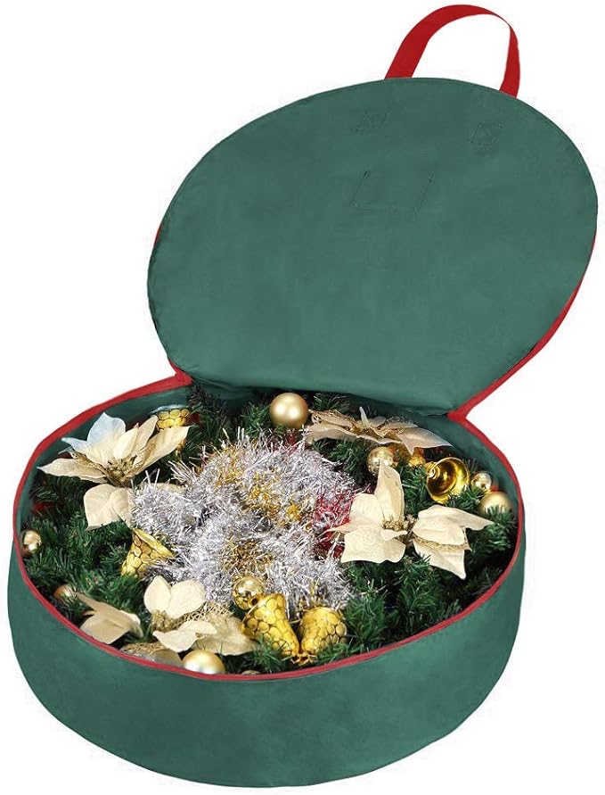 Primode Heavy Duty Christmas Wreath Storage Bag 48" - Handles Made Of Durable 600D Oxford Polyester Material Storage Bag Extra Large 48” Holiday Wreaths Container (Green)