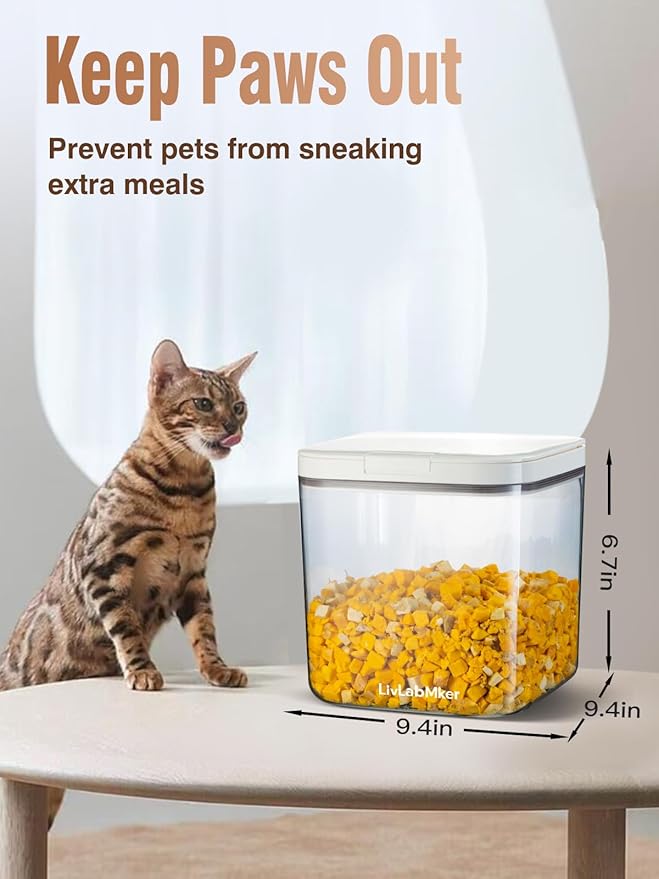 LivLab Mker Airtight Dog Food Storage Container 5 lbs - Pet Food Containers with Lids, Keeps Dry, Flour & Rice Storage Bin with Measuring Cup, Dog Treat & Cat Food Holder (6 lbs) White