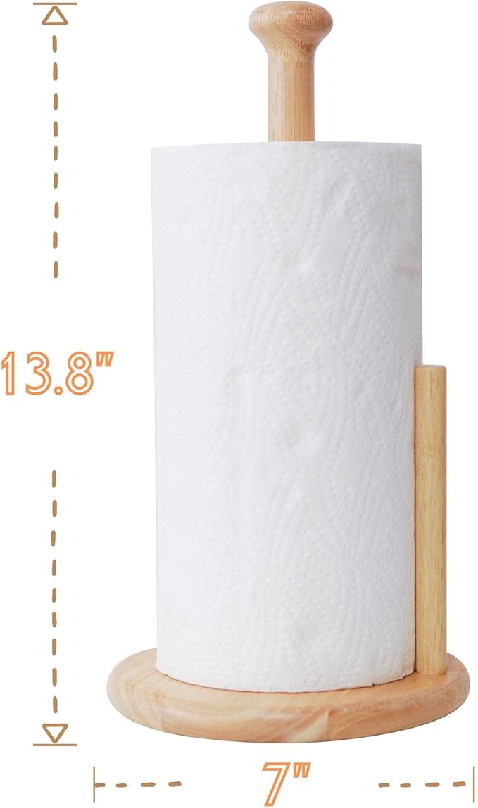 E-ROOM TREND Wooden Paper Towel Holder Countertop, Paper Towel Holder Stand Natural Wood Dia 7" Large Round Base Roll Organizer for Kitchen Bathroom Dining Table Home (ZJ281Y)