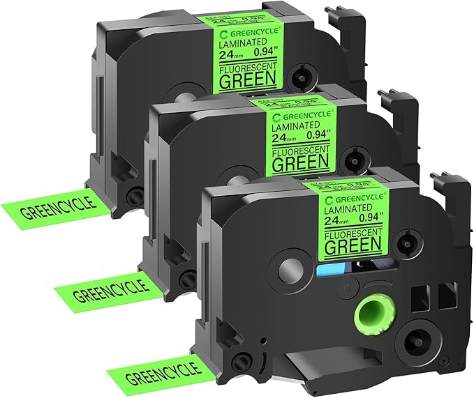 GREENCYCLE Compatible for Brother P-Touch 24mm Label Tape TZe-D51 TZ-D51 TZe TZ 24mm 0.94'' Black on Fluorescent Green Laminated Label Tape for PT-P750W PT-D600 PT-P700 PT-P710BT, 3 Pack