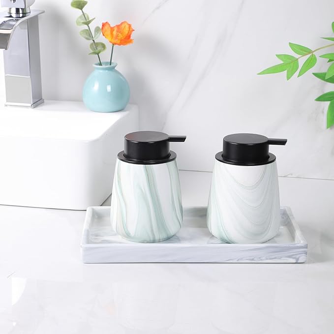 Eyrozia Bathroom Vanity Tray - 11'' Ceramic Rectangle Countertop Tray, Heavy-Duty Perfume Organizer Plate, Jewelry Ring Tray, Kitchen Soap Dispenser Stone Trays, Marble White