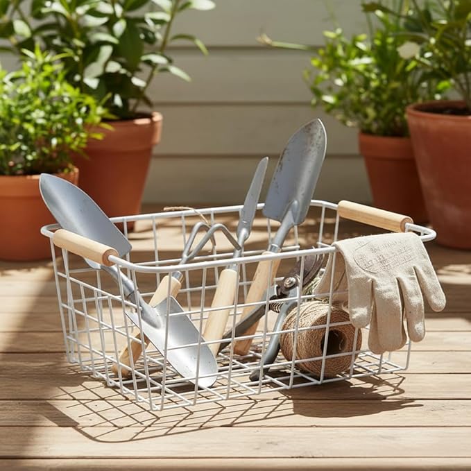 Aeggplant Kitchen Wire Baskets Farmhouse Decor Metal Food Storage Organizer,Household Refrigerator Bin with Built-in Handles for Cabinets, Pantry,Bathroom 4 Packs (white)