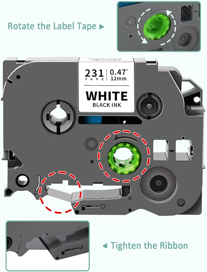 20-Pack 12mm 0.47 Laminated White Tape Tz231 Compatible for Brother Tze-231 P Touch Tze Tz Label Tape Refills Tze231 for PTH110 PTD220 PTD210 PTH103W PTD400 PT1280 PT1290 PT2040 Label Maker
