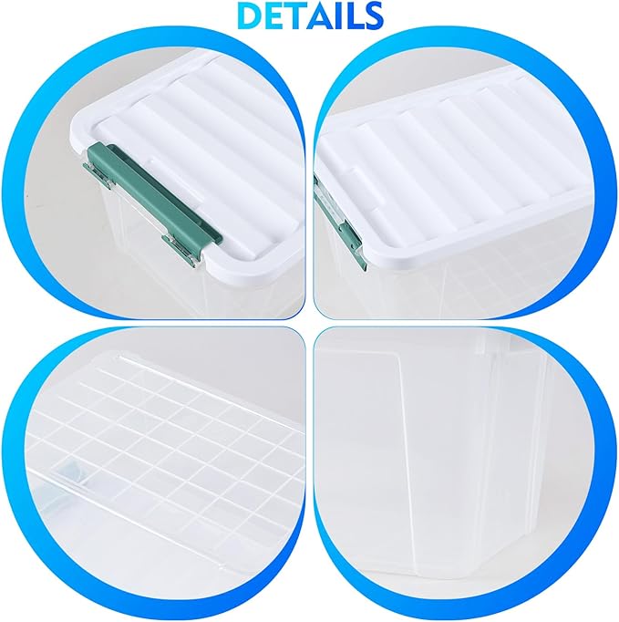 20 Quart Clear Storage Box with Lid, 4 Pack Plastic Latching Container Bin